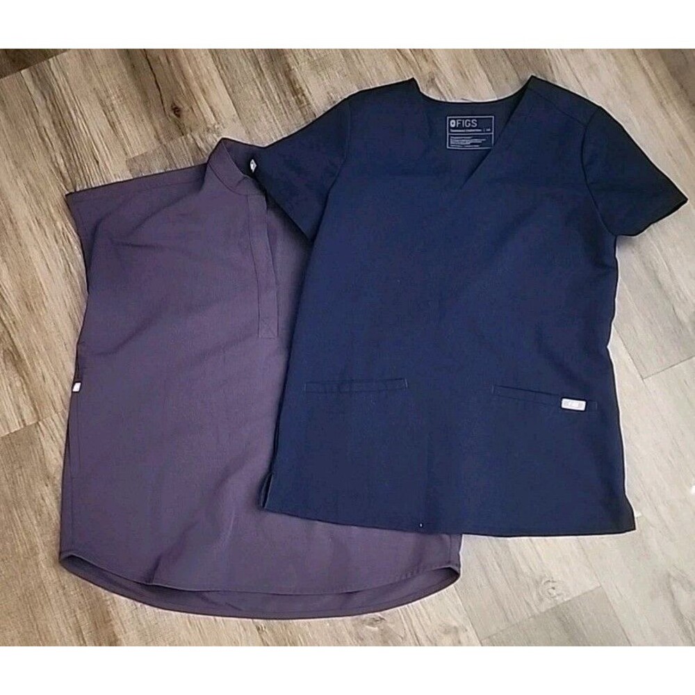 Figs Womens Scrubs Tops XS Lot of 2 Navy Blue Purple Medical Uniform short sleev